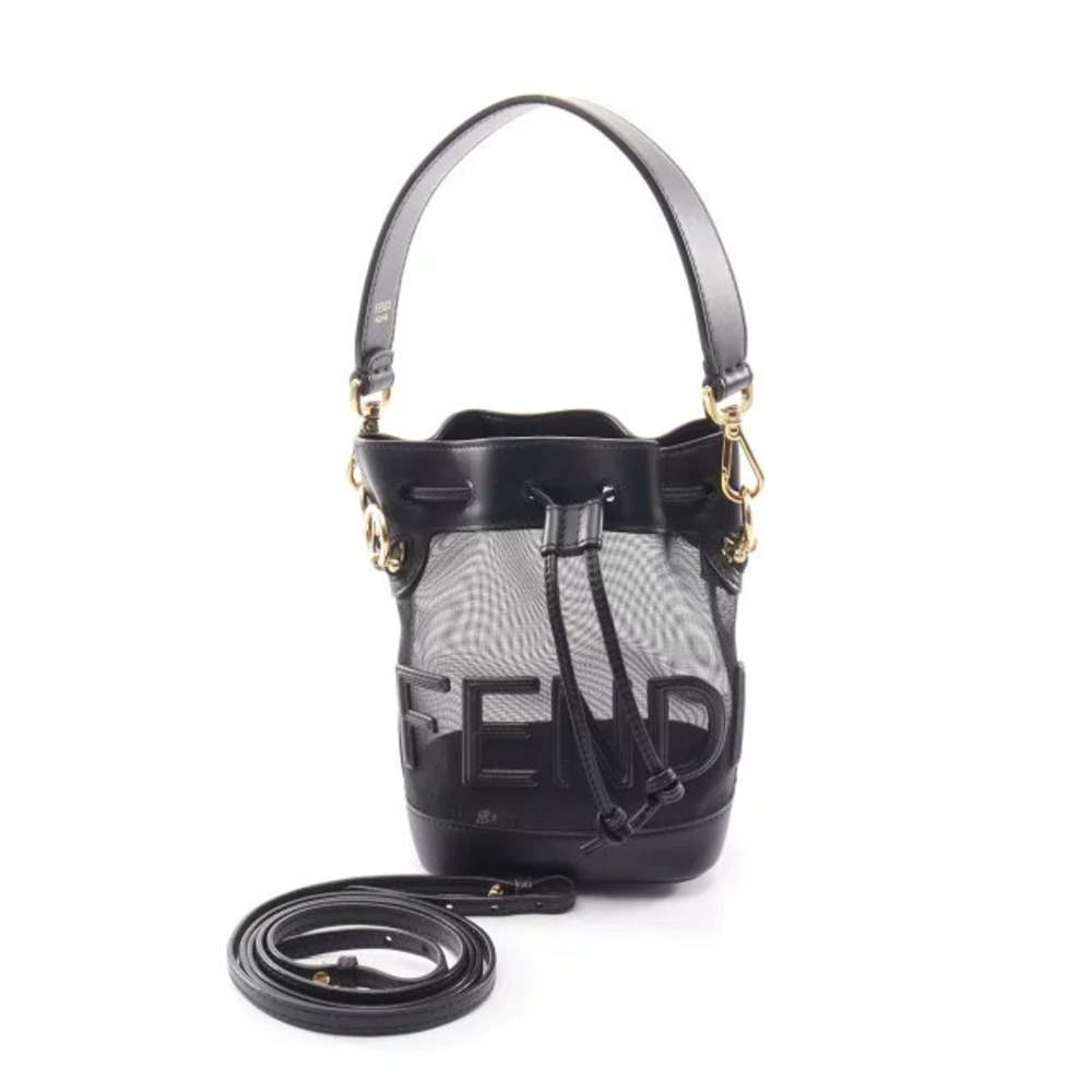 Fendi Montresor Mesh Handbag Leather Black